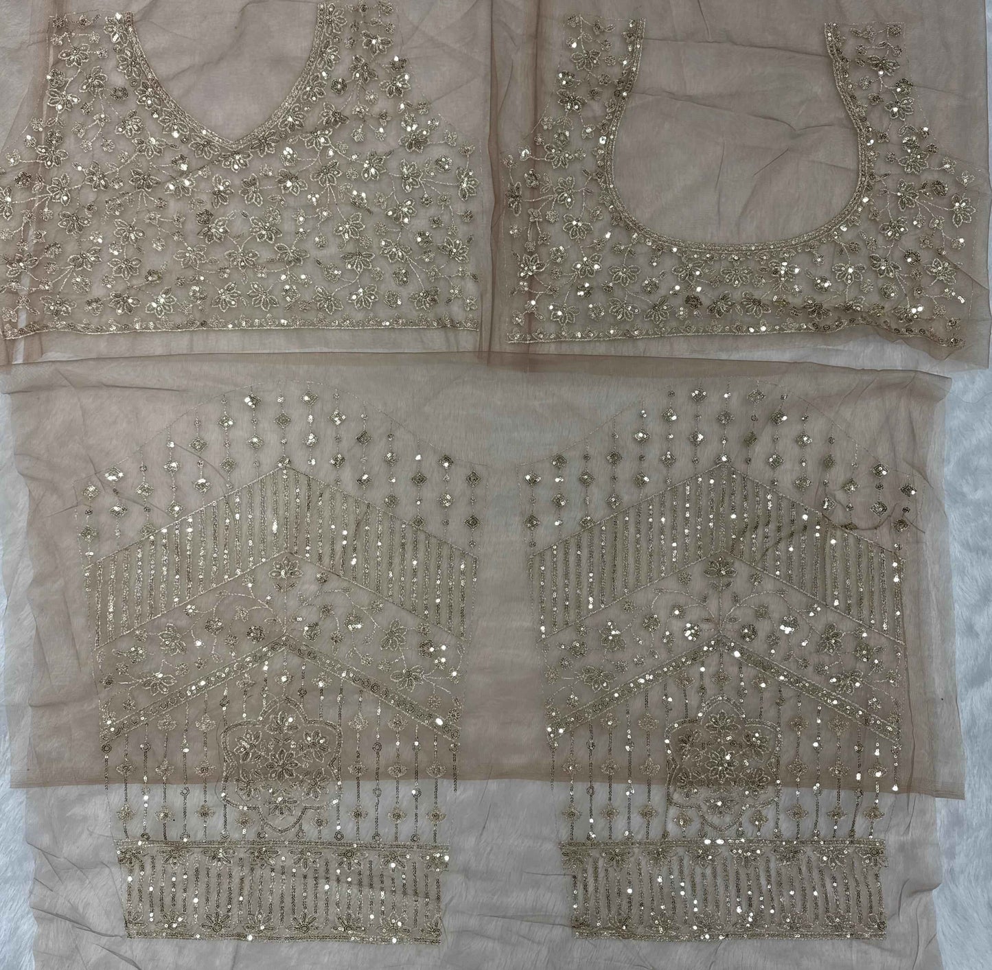 Golden Aura Sequins Embroidered Net Saree with Designer Blouse