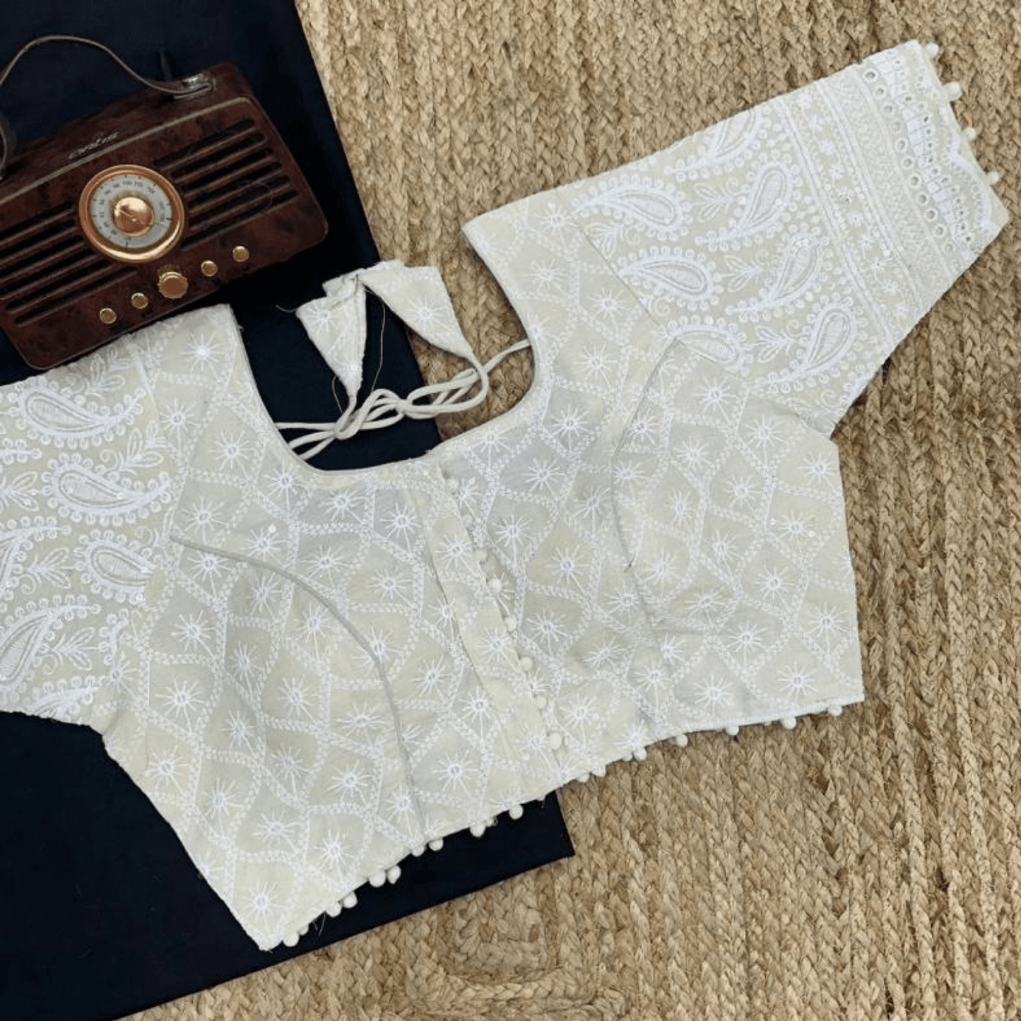 Anvi Ivory Lucknowi Chikan Cotton Blouse