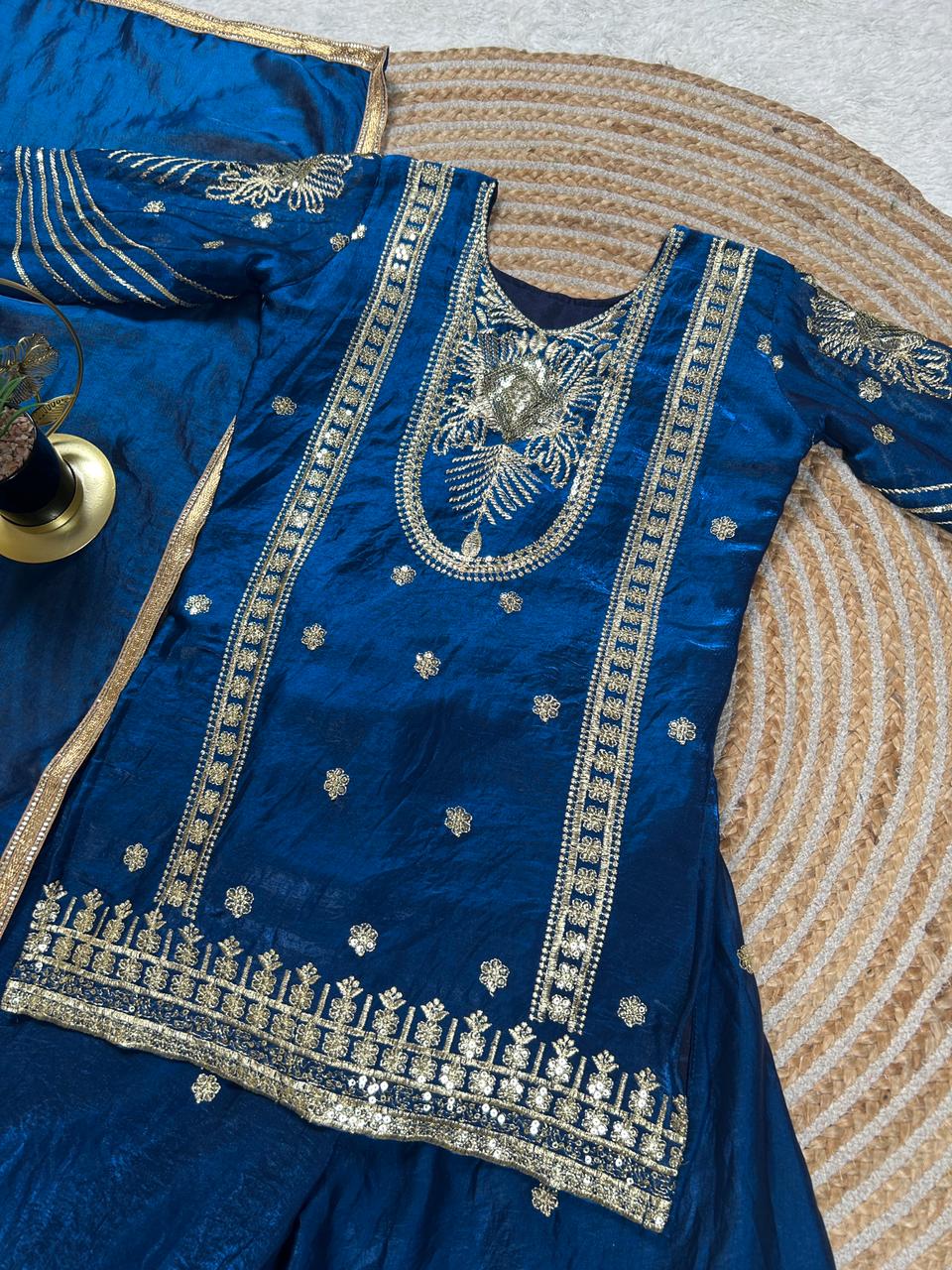 BlueMoon Embroidered Silk Kids Plazzo Set with Dupatta