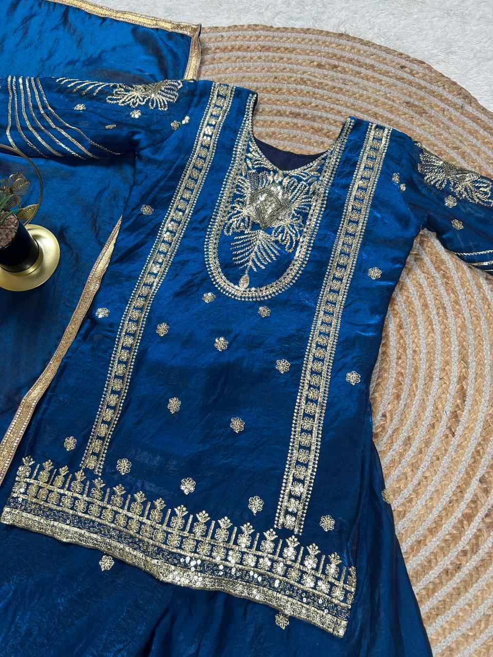 BlueMoon Embroidered Silk Kids Plazzo Set with Dupatta