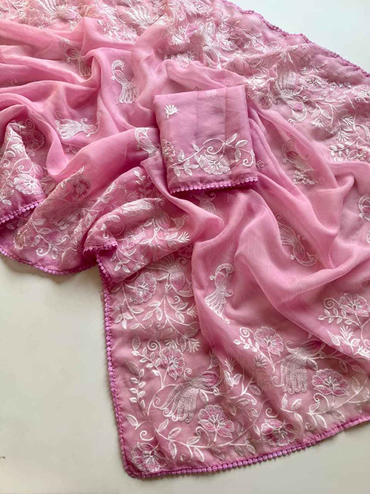 Blush Noor Floral Embroidered Saree