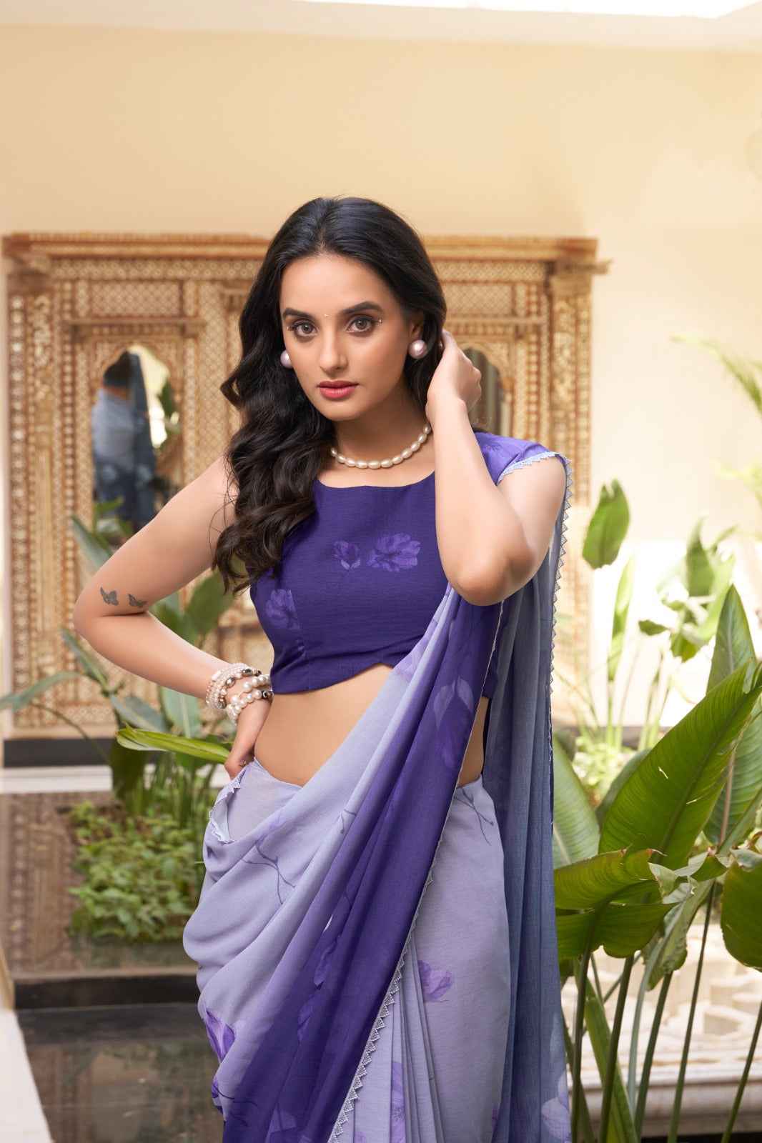Violet Whisper Floral Soft Georgette Saree