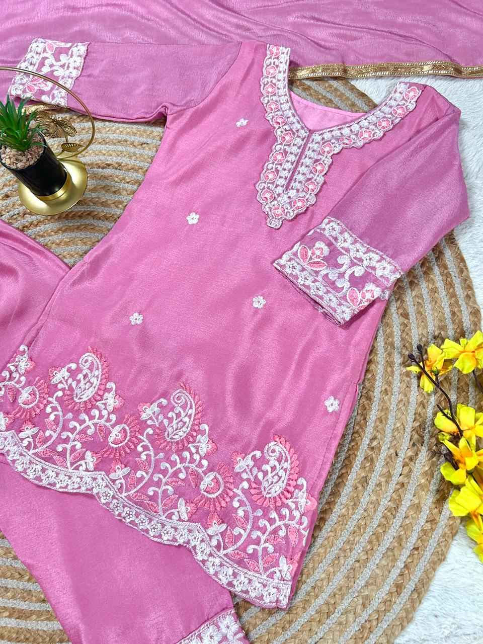 Gulaboo Embroidered Silk Kids Suit Set with Dupatta