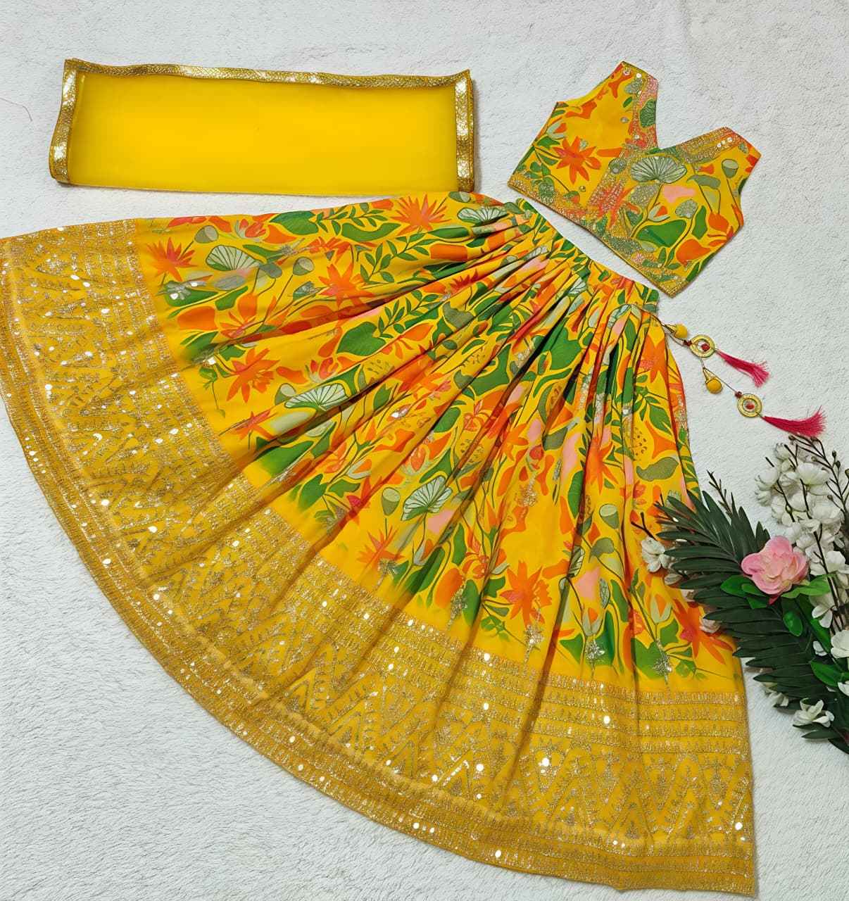 Hunny Bunny Digital Print & Sequins Embroidered Lehenga Set with Dupatta