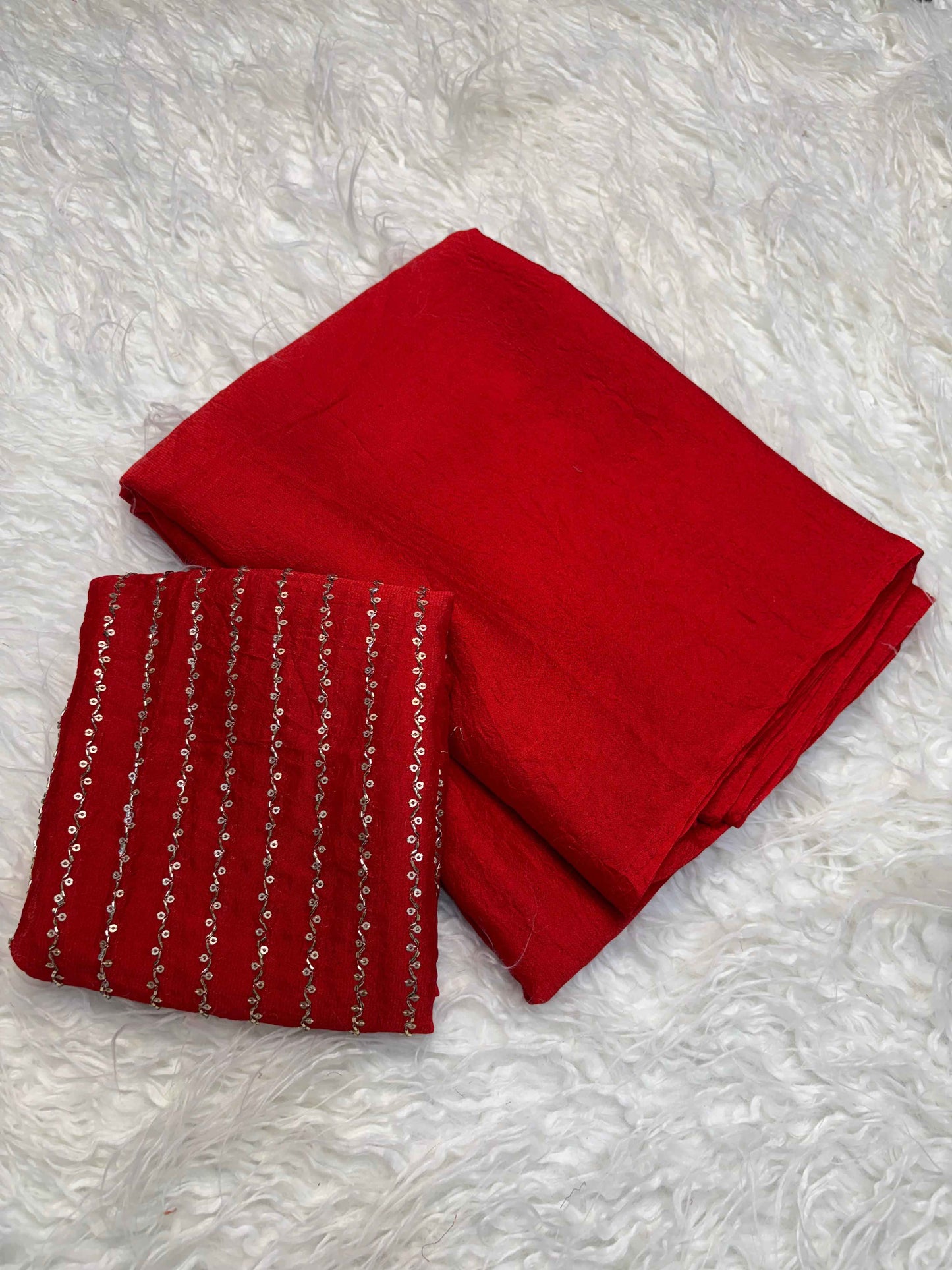 Kumkum Red Crush Tissue Saree with Embroidered Blouse