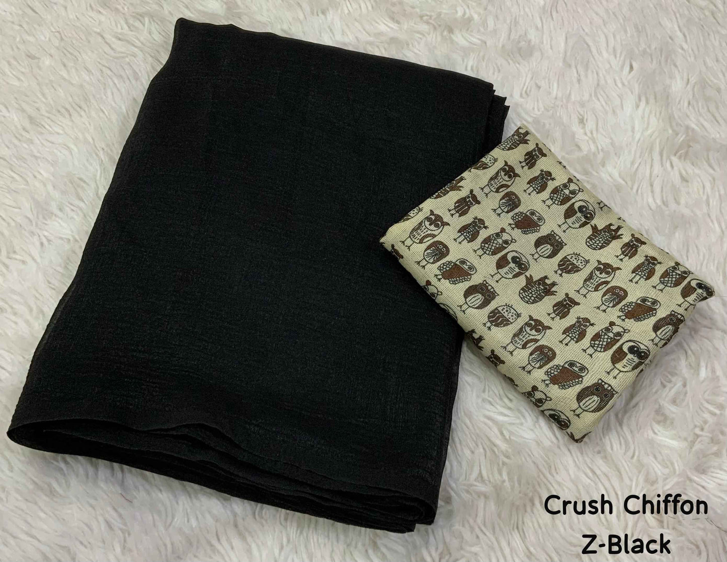 Mrinalika Noir Soft Crush Chiffon Saree with Designer Blouse