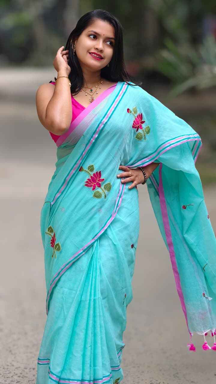 Neel-Kamal Embroidery Mul Cotton Saree