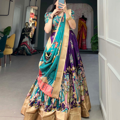 Royal Kalamkari Dola Silk Lehenga Set with Zari Weaving