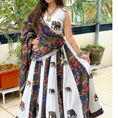 Royal Contrast Elephant Applique Pure Reyon Lehenga Set