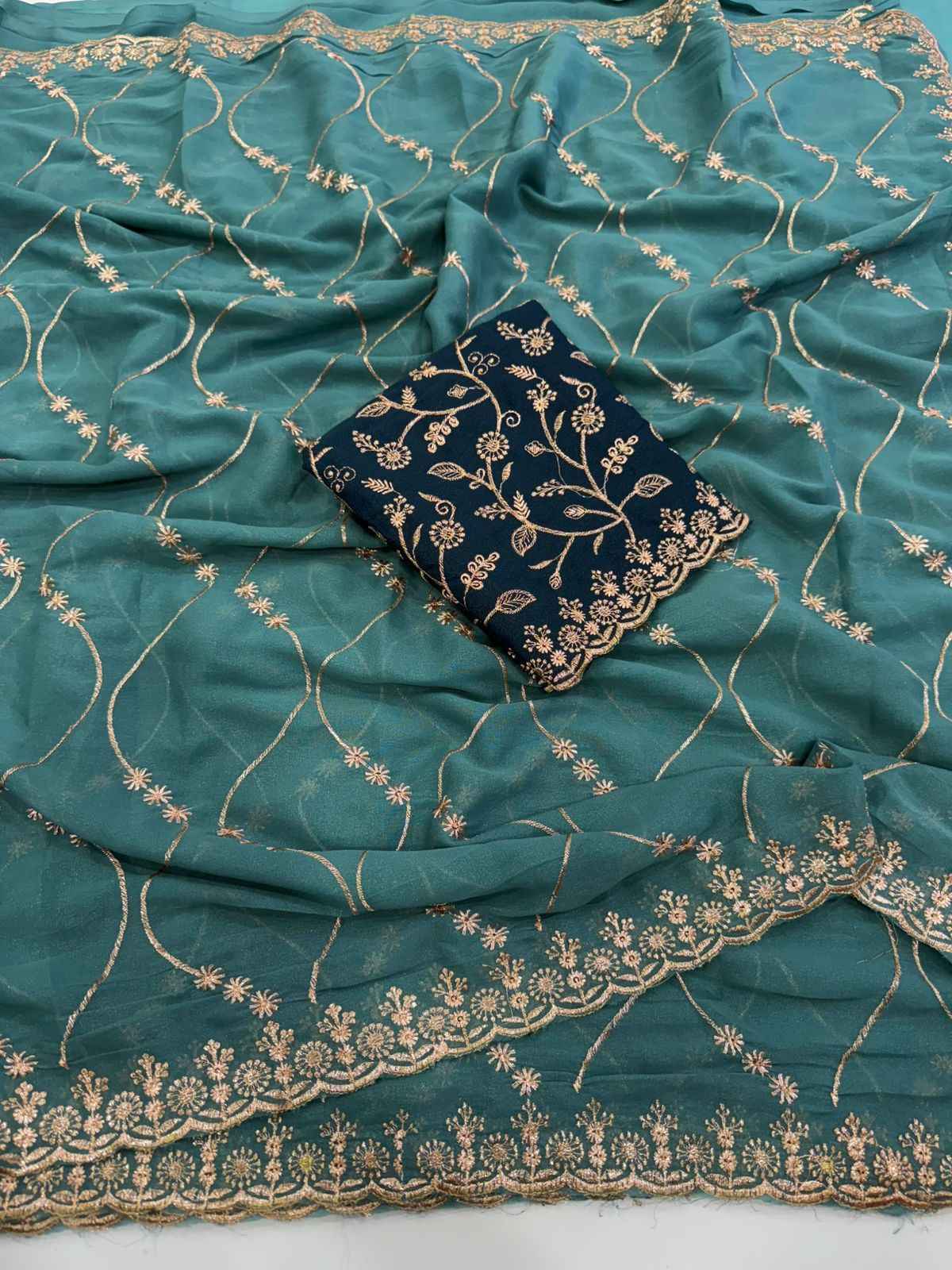 Emerald Grace Georgette Embroidered Saree