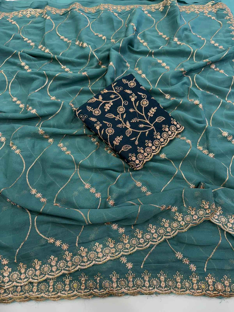 Emerald Grace Georgette Embroidered Saree
