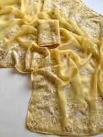 Surya Pankh Mustard Embroidered Chiffon Saree