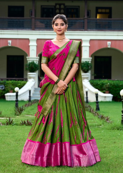 Parijat Hara Gulabi Shibori Zari Dola Silk Lehenga Set