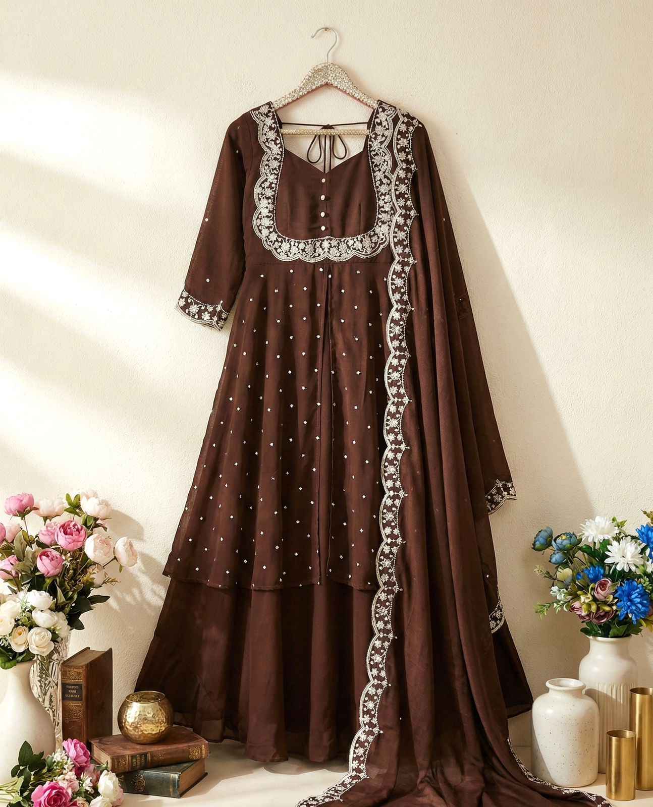 Aarvika Rust Zari Festive Cape Set