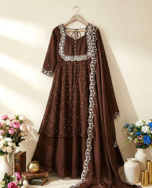 Aarvika Rust Zari Festive Cape Set