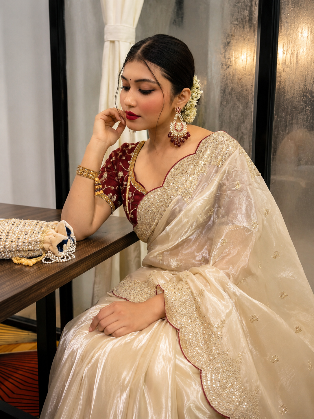 Zareen Soft Space Silk Embroidered Saree Set