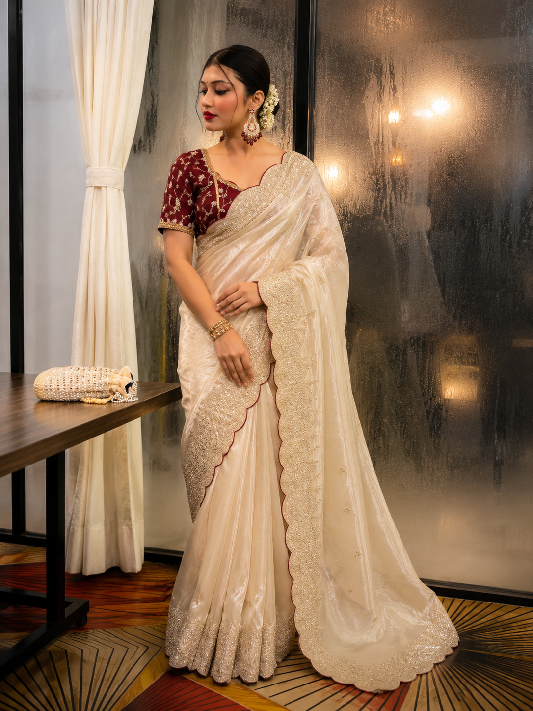 Zareen Soft Space Silk Embroidered Saree Set