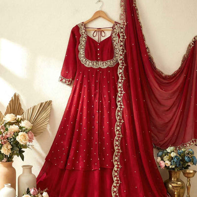 Zoya Crimson Zari Festive Cape Set
