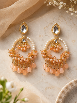 Peach Pearl Kundan Chandbali Earrings