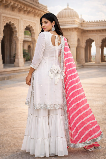 Noor White Georgette Sharara Set