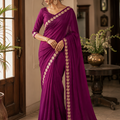 Meherika Magenta Viscose Georgette Saree