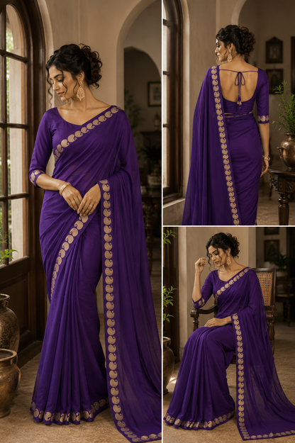 Rivaa Royal Purple Viscose Georgette Saree