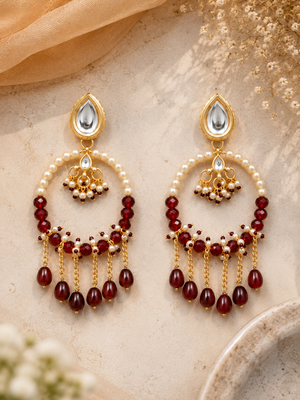 Ruby Red Pearl Chandbali Earrings
