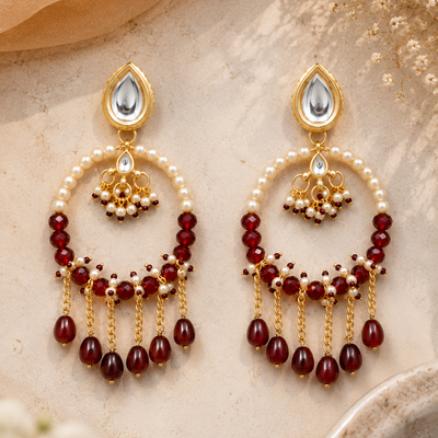 Ruby Red Pearl Chandbali Earrings