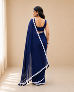 NISHA Blue Mul Cotton Saree with Delicate Lace Border
