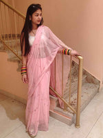 Pink Celestial Intricate Cut-Dana & Nug Work Designer Chiffon Saree