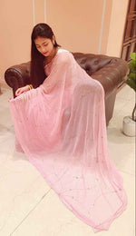 Pink Celestial Intricate Cut-Dana & Nug Work Designer Chiffon Saree