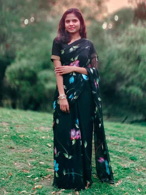 Shyama Handpainted Chiffon Saree