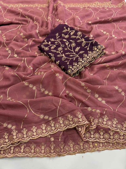 Crimson Royale Georgette Multi Embroidery Saree