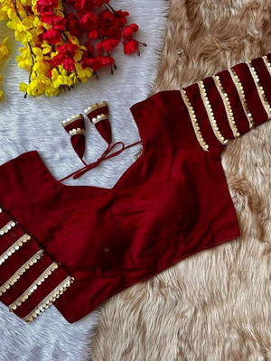 Zaira Maroon Sequins Cotton Silk Blouse