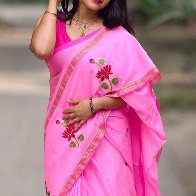 Blush Bloom Mul Cotton Embroidered Saree