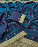 Midnight Teal Space Satin Sequin Embroidered Saree