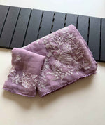 Lavender Noor Bird Embroidered Chiffon Saree