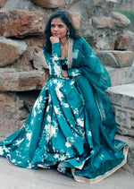 Emerald Bloom Satin Lehenga Set
