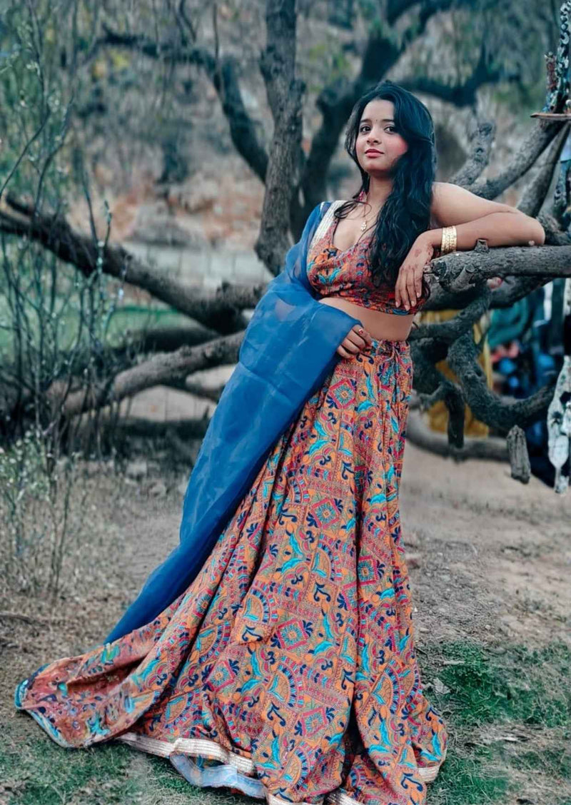 Desert Bloom Mustard Satin Lehenga