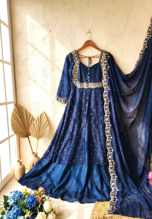 Meher Navy Zari Festive Cape Set