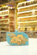 Azure Bloom Marble Clutch