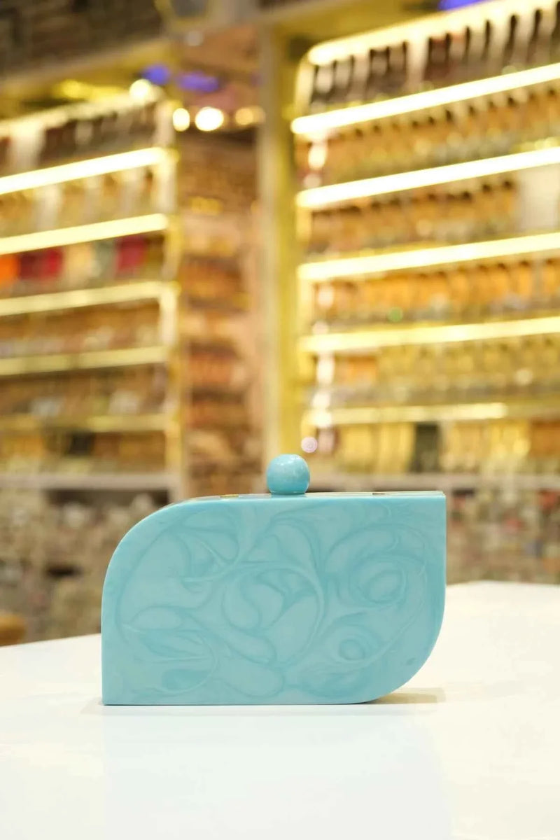 Azure Bloom Marble Clutch