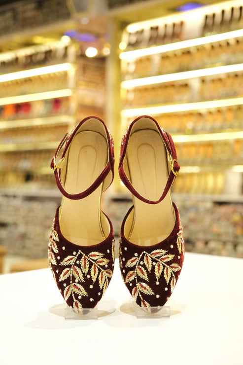 Mehrun Velvet Zari Block Heels