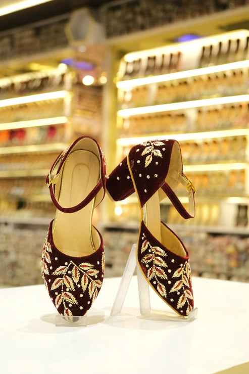 Mehrun Velvet Zari Block Heels