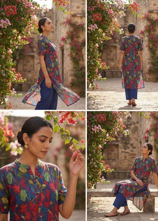 Anaya Indigo A-Line Kurti Set