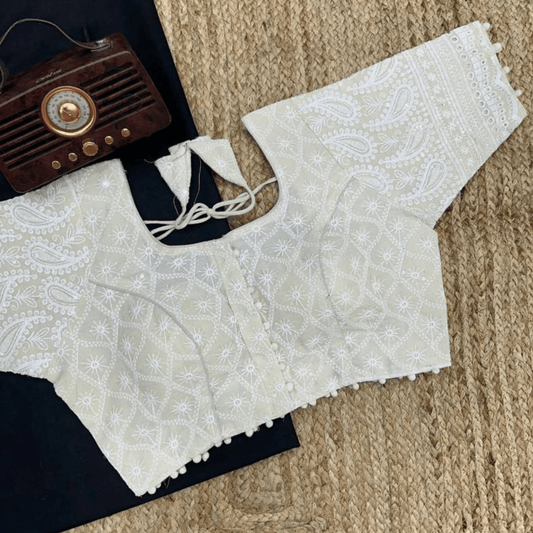 Anvi Ivory Lucknowi Chikan Cotton Blouse