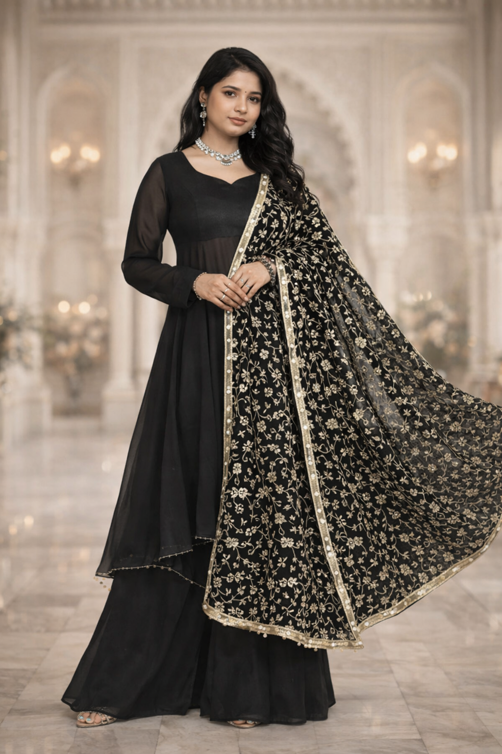 Siyahi Black Georgette Anarkali Suit Set