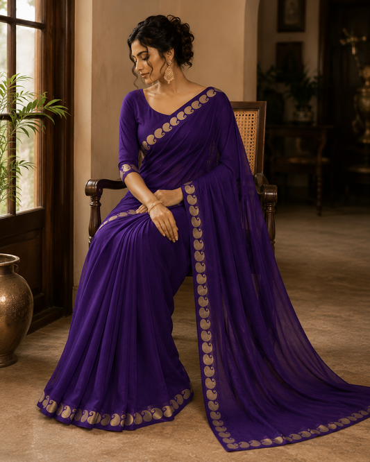 Rivaa Royal Purple Viscose Georgette Saree