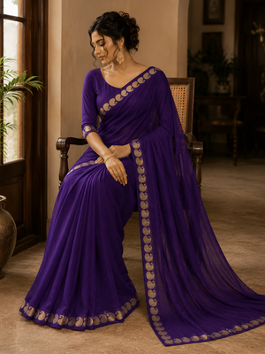 Rivaa Royal Purple Viscose Georgette Saree