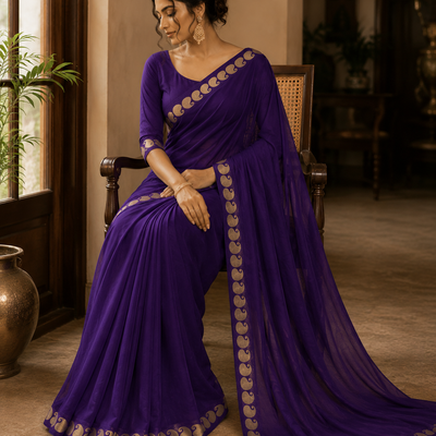 Rivaa Royal Purple Viscose Georgette Saree